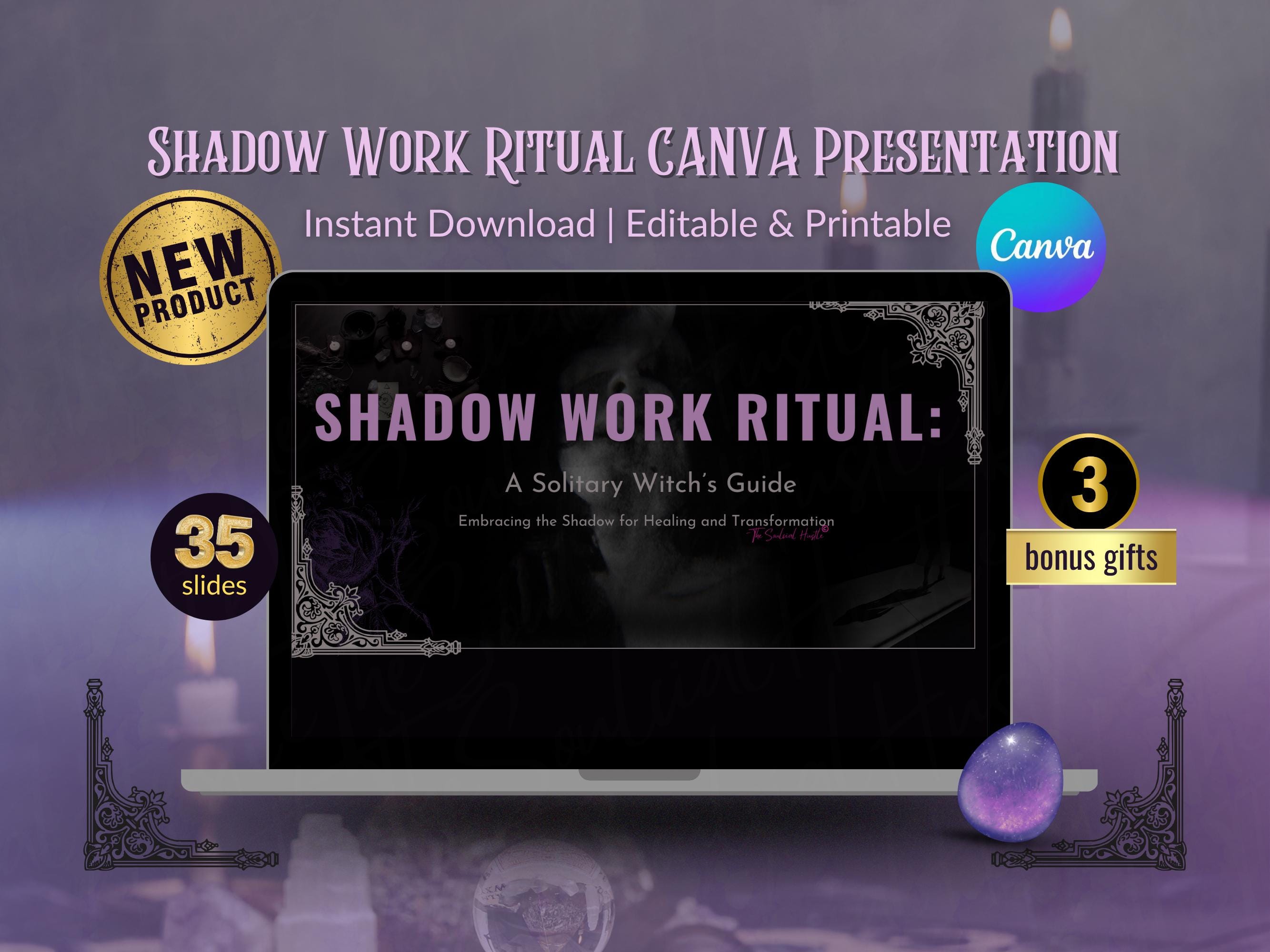 Dark Shadow Work Ritual Canva Presentation | Witchcraft Digital Download | Pagan Grimoire Template | Tarot Spread | Moon Magic | Halloween