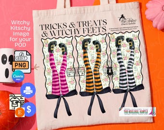 Witchy Feet Postage Trio PNG Image | Fun Grown-Up Halloween | Coquette Bow Vintage Printable | Canva Pro Template | Edit POD Collage Design
