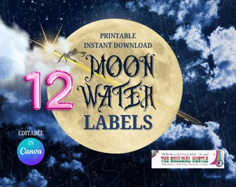 12 Full Moon Water Labels | Zodiac Constellations | Witchy, Watercolor | Moon Water Jar Stickers | Customizable | Printable | 1 set of 4
