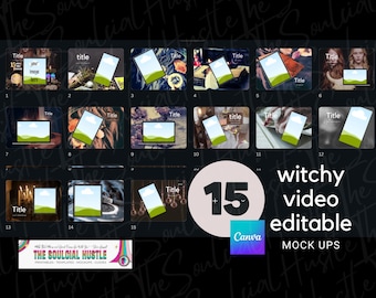 Witchy Canva Video Mockups Bundle | 15 Customizable Realistic Frame Overlays | POD | Minimalist | Modern Single Line Art | Digital Creators
