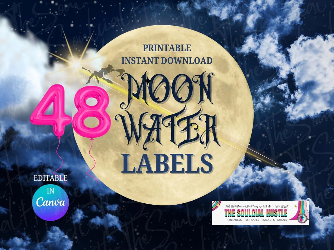 Moon Name Labels Full Moon Water Labels Bundle | 48 Witchy Printable Labels for Bottles ...