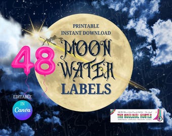 Full Moon Water Labels Bundle | 48 Witchy Printable Labels for Bottles & Jars — Instant Download PDF