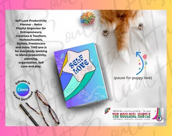 Retro Self Love Planner | Playful Productivity Journal for Women | Editable Canva Template | 56 pages with 5 BONUS Mockups & Surprise Gift