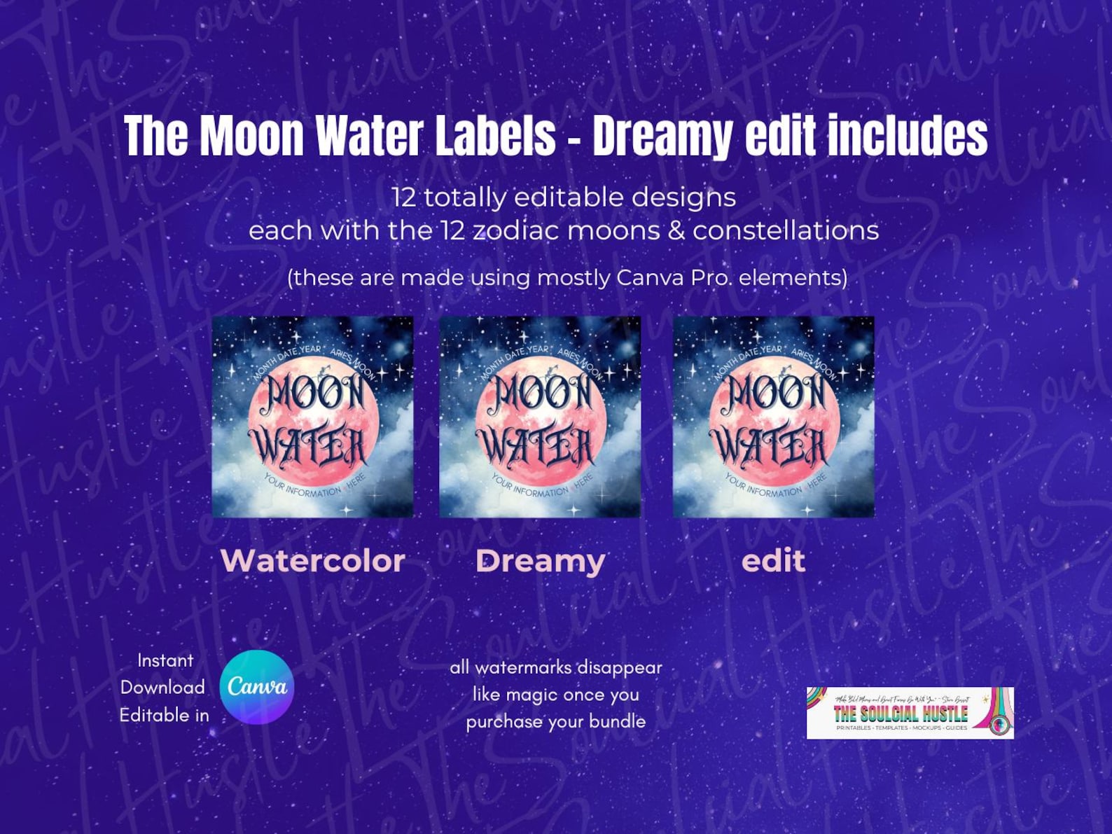 Moon Name Labels 12 Full Moon Water Labels | Zodiac Constellations | Witchy, Watercolor ...
