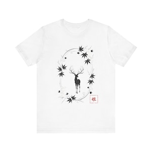Elegant  deer design T-shirt,Deer T-Shirt,Japanese Kanji,Japanese Characters,Animal T-Shirt,Gift for Dad,WabiSabi,Zen