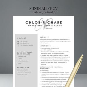 Minimalist Resume Template | Modern CV for Word & Canva | Clean Professional Design