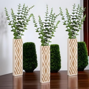 Rustic Wood Wall Planter Vase, Hanging Wooden Pocket for Artificial Flowers and Greenery, Farmhouse Wall Decoration