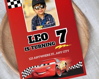 Lightning McQueen Birthday Invitation: Cars Movie Party, Editable Canva Template (Digital Download