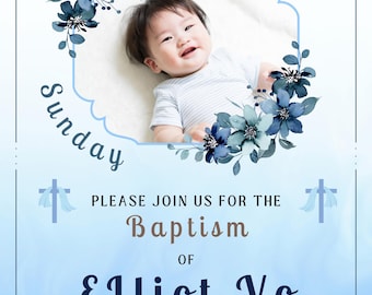 Blue Floral Baptism Invitation: Customizable Template (Digital Download)