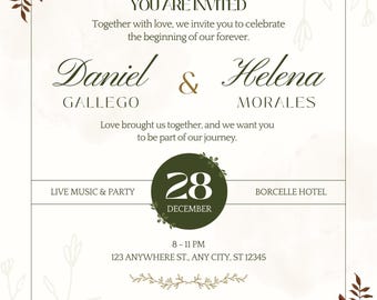Modern Green Beige Organic Wedding Party Invitation Flyer | Editable Canva Template