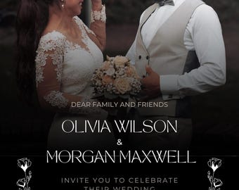 Black & White Bold Gradient Wedding Invitation – Elegant Photo Template – Modern Minimalist Printable