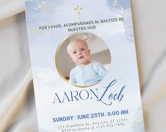 Blue Watercolor Baptism Invitation: Editable Boy Christening Template (Digital Download)