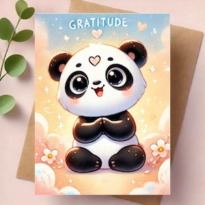 Cartão Panda de Gratidão - Cartão Kawaii para se Sentir Bem - Digital e Imprimível - Download Instantâneo