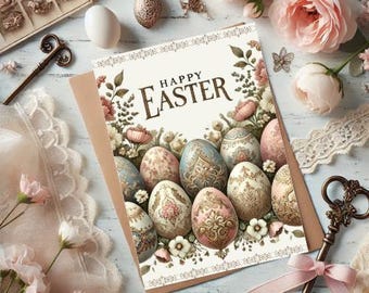 Biglietto di Pasqua vintage - Uova di Pasqua vittoriane - Elegante - Download digitale - E-card - Stampabile
