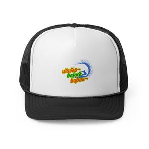 Trucker Caps, Waves Before Babes Surfer Hat, Beach Lover Cap, Ocean Vibes Baseball Hat, Summer Vacation Gift, Wave Rider Headwear