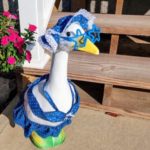 Blue Bikini Goose Clothes - Porch Goose has a Floppy Hat held on with Velcro - Sunglasses too - Fits 23 to 25 inch Plastric and Cement Goose