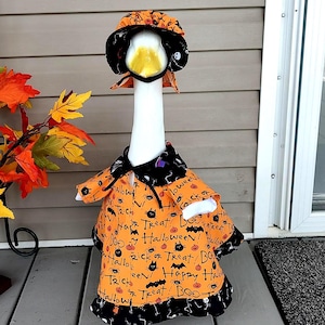 Halloween Goose Outfit -  Trick or Treat Porch Goose Dress - One of a Kind Skeleton Ruffle and Collar - Fits 23 to 25 inch Goode