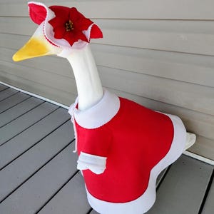 Mrs. Claus Goose Outfit, Great Gift,Fits 23&quot; to 25&quot;  Plastic/Cement Porch Goose,Red Fleece w/White Fleece Trim,Christmas Outfit, Handmade