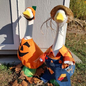 Goose Outfit - Pete the Pumpkin and Henry the Scarcrow Porch Goose Set - Fits 23 to 25 inch Plastic or Cement Lawn Goose - Handmade by Me