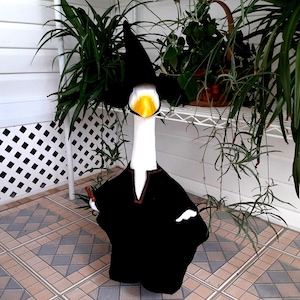 Goose Outfit - Felt Black Witch Clothing - 23&quot; to 25&quot;  Plastic/Concrete Lawn Goose - Halloween Witch  holding her Broom