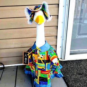 Goose Outfit - One of a Kind Back to School Porch Goose Outfit with Chalkboard - Fits 23 to 25 inch Plastic and Cement Lawn Goose - Handmade
