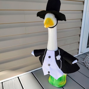 Formal Tuxedo Goose Outfit - Ideal Gift for Holidays, Special Occassions or Prom - Fits 23 to 25 inch Plastic or Cement Porch Goose