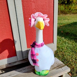 Handmade Snow Lady Goose Outfit: Pink Fleece Hat & Scarf (Fits 23-25&quot; Goose)