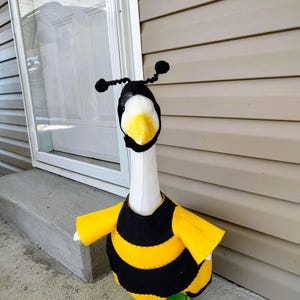 Lawn Goose Outfit-Bumble Bee-Yellow n Black Felt-Fits 23&quot; to 25&quot; Plastic/Concrete Porch Goose-Summer Time-A Great Gift!-Handmade by Me