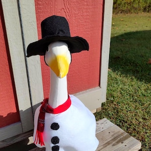 Snowman Goose Outfit -With Black Felt Top Hat-Fleece Scarf-23&quot;to 25&quot; Plastic/Cement Lawn Goose-Porch Goose Clothes Great Gift-Handmade by Me
