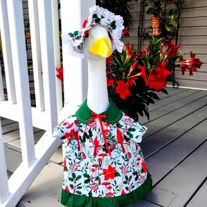 Christmas Goose Outfit - Beautifully filled with Cardinals, Holly, Pine Cone and Poinsettias on Bright White - Fits 23 to 25 inch Goose
