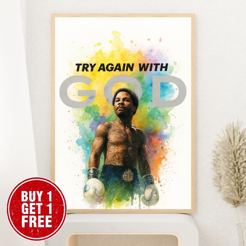 Try Again With God Inspirational Boxing Digital Wall Art - Motivational ...