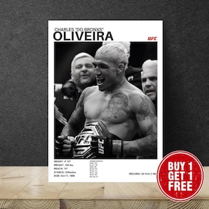 Cartaz do UFC de Charles Oliveira: Arte de campeão de MMA para decoração de academia (download digital)