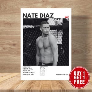 Impressão do lutador do UFC Nate Diaz: pôster com estatísticas do campeão de MMA (download digital)