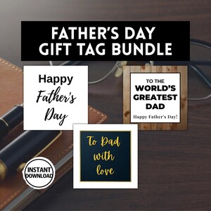 Father’s Day Gift Tags Printable | 3 Tag Bundle for Dad | Happy Father’s Day, World’s Greatest Dad | Instant Download PDF & PNG