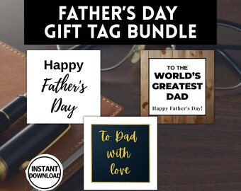 Father’s Day Gift Tags Printable | 3 Tag Bundle for Dad | Happy Father’s Day, World’s Greatest Dad | Instant Download PDF & PNG