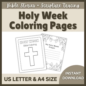 Holy Week Coloring Pages for Kids | Christian Easter Bible Activities | Printable Sunday School | 10 Pages | Scripture Tracing PDF