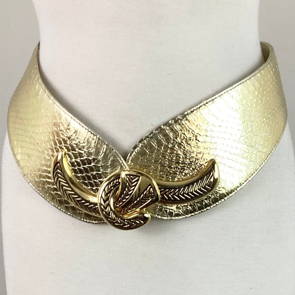 Vintage 1980s Gold Genuine Snakeskin Serpentine Buckle Egyptian Style Statement Belt - Sz 24-30” waist