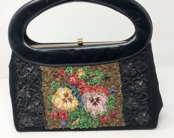 Vintage 1960s Jolles Style Needlepoint Beaded Handbag