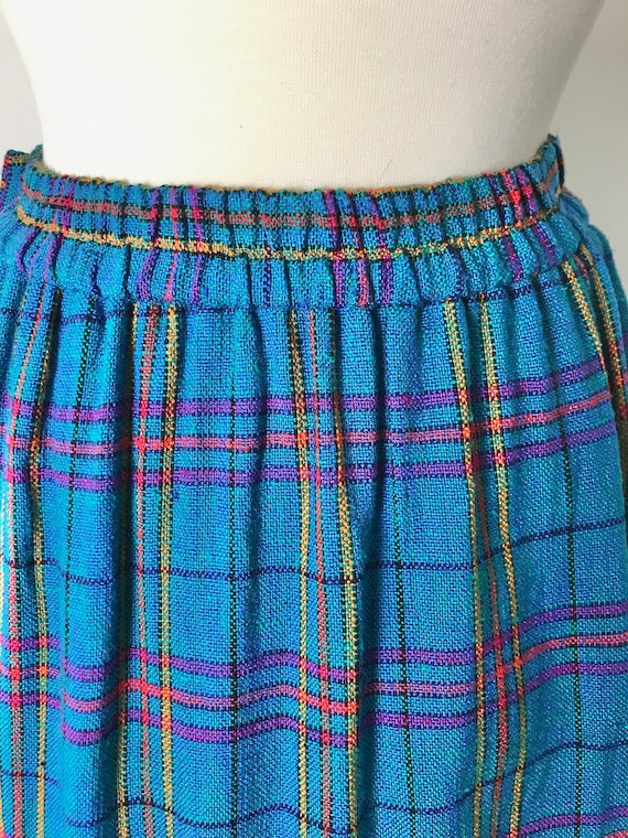 1980s Pleated Peacock Blue Plaid Skirt - image 6