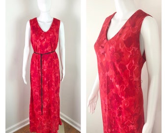 Vintage 1990s Hawaiian Maxi Dress by Jeffery & Dara - Sz Large to XL Curvy