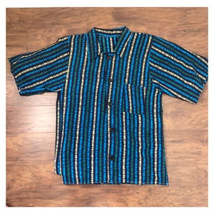 Vintage Navy, Aqua, Geeen, and white Batik print Button Up Shirt - Large to XL