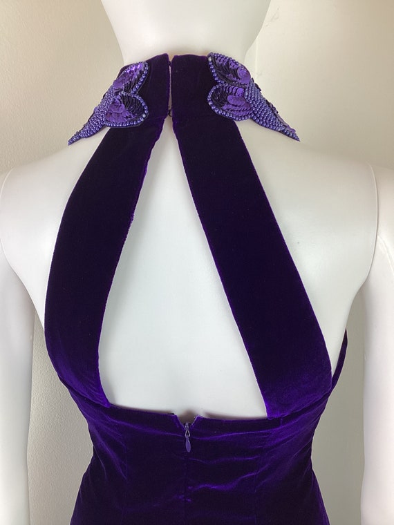 Vintage 1990s Purple Velvet Sequin Halter Party D… - image 8