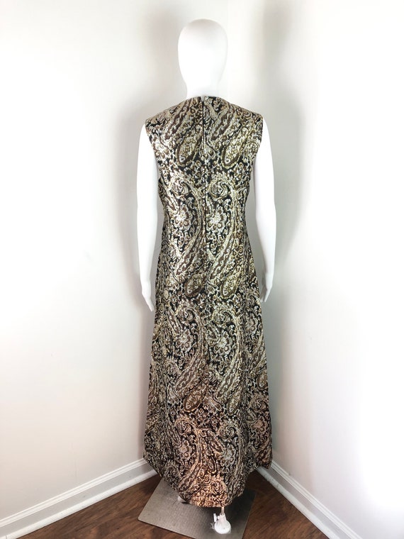 Vintage 1960s Metallic Brocade Animal Print Hoste… - image 6