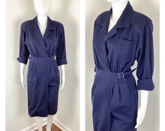 Vintage 1990s French Dickies Style Faux Wrap Dress by Le Crillon - Small
