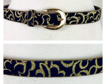 1980’s Black and Gold Embellishment Belt 80s Vintage Black Gold Studded Rhinestone Belt by Michael  main image 3