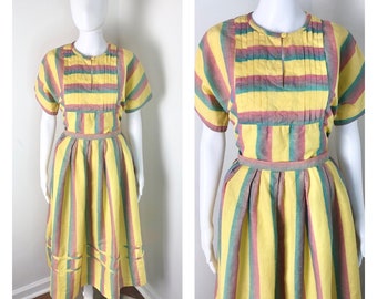 Vintage 1980s striped linen skirt and blouse set by Young Traditions