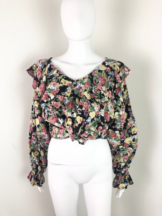 Vintage 90s Floral Peasant Style Poet’s Blouse by… - image 6