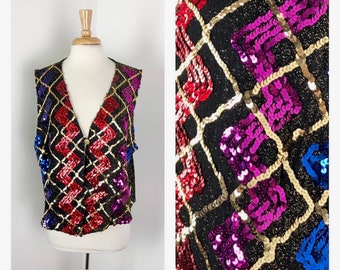 XL to 2X - 1980s sequin and lamé vest by Jeri Marque by C’mon Sportswear