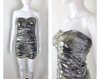 XS to Small - Y2K Holographic Silver and Gold Mini Tube Bodycon Dress by Wet Seal