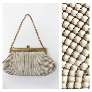 Vintage 1960s Whiting & Davis Cream Mesh Art Deco style Purse .